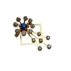 Art Deco Clear and Blue Crystal Spray Brooch, 2" Long